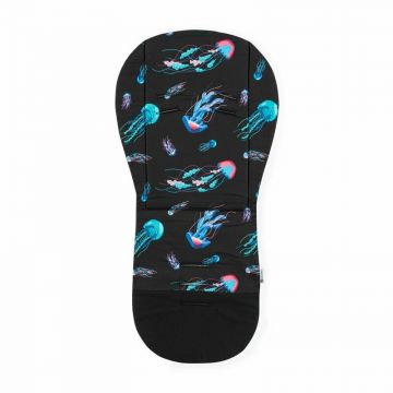 Salteluta pentru carucior PetiteMars Foamy Negru reversibila, din spuma cu memorie, universala, 86x42 cm, design cu meduze