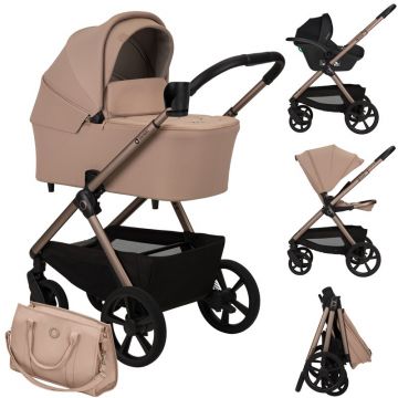 Carucior 3 in 1, Lionelo, Carmine, Cu scoica ADAC, Landou anti-reflux, Salteluta ventilata, Reglare spatar in 3 pozitii, Suport de picioare in 3 pozitii, Maner reglabil in 5 pozitii, Sustine 22 kg, Cu accesorii, 0 luni+, Bej
