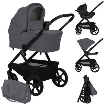 Carucior 3 in 1, Lionelo, Carmine, Cu scoica ADAC, Landou anti-reflux, Salteluta ventilata, Reglare spatar in 3 pozitii, Suport de picioare in 3 pozitii, Maner reglabil in 5 pozitii, Sustine 22 kg, Cu accesorii, 0 luni+, Gri