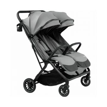 Carucior gemeni, FreeON, Twin Plus, De la nastere pana la 22 Kg, Cadru din aluminiu, Cu accesorii, Conform cu standardul european EN 1888-1:2018, Gri