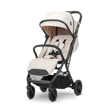 Carucior pentru copii Calista Beige, pliere automata, cadru din aluminiu, spatar reglabil 3 pozitii, copertina extensibila, 0-48 luni, pana la 22 kg