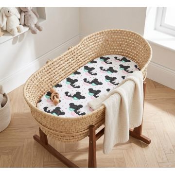 Cearceaf pentru saltea landou copii Kerstin Minnie 80 x 38cm, din bumbac 100, cu elastic roata