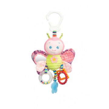 Jucarie de plus pentru caruciorpatut Sensillo Butterfly cu zornaitoare,fosnait si inele de dentitie, realizata din material plusat,agatatoare practica