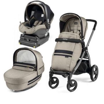 Carucior 3 In 1, Peg Perego, Book Plus S, Titania, baza i-Size inclusa, Luxe Ecru