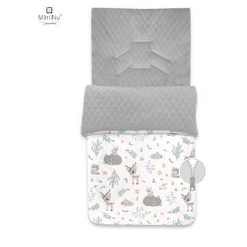 Sac de iarna universal pentru carucior scaun auto saniuta Forest friends MintVelvet Grey MimiNu