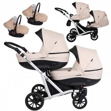 Carucior gemeni Kunert Booster 3 in 1 CremCadru Argintiu