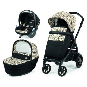 Carucior 3 in 1 Peg Perego Book, Lounge, 0 - 22 kg, Graphic Gold, Negru / Bej