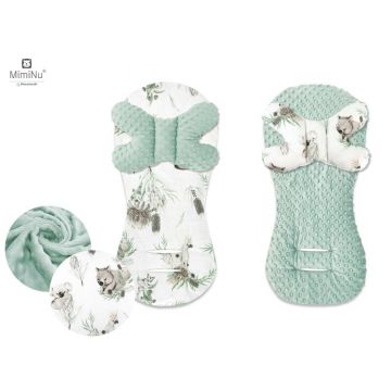 Protectie textila MimiNu pentru carucior si scaun auto cu perna Butterfly Minky Australian Animals beige Cold mint